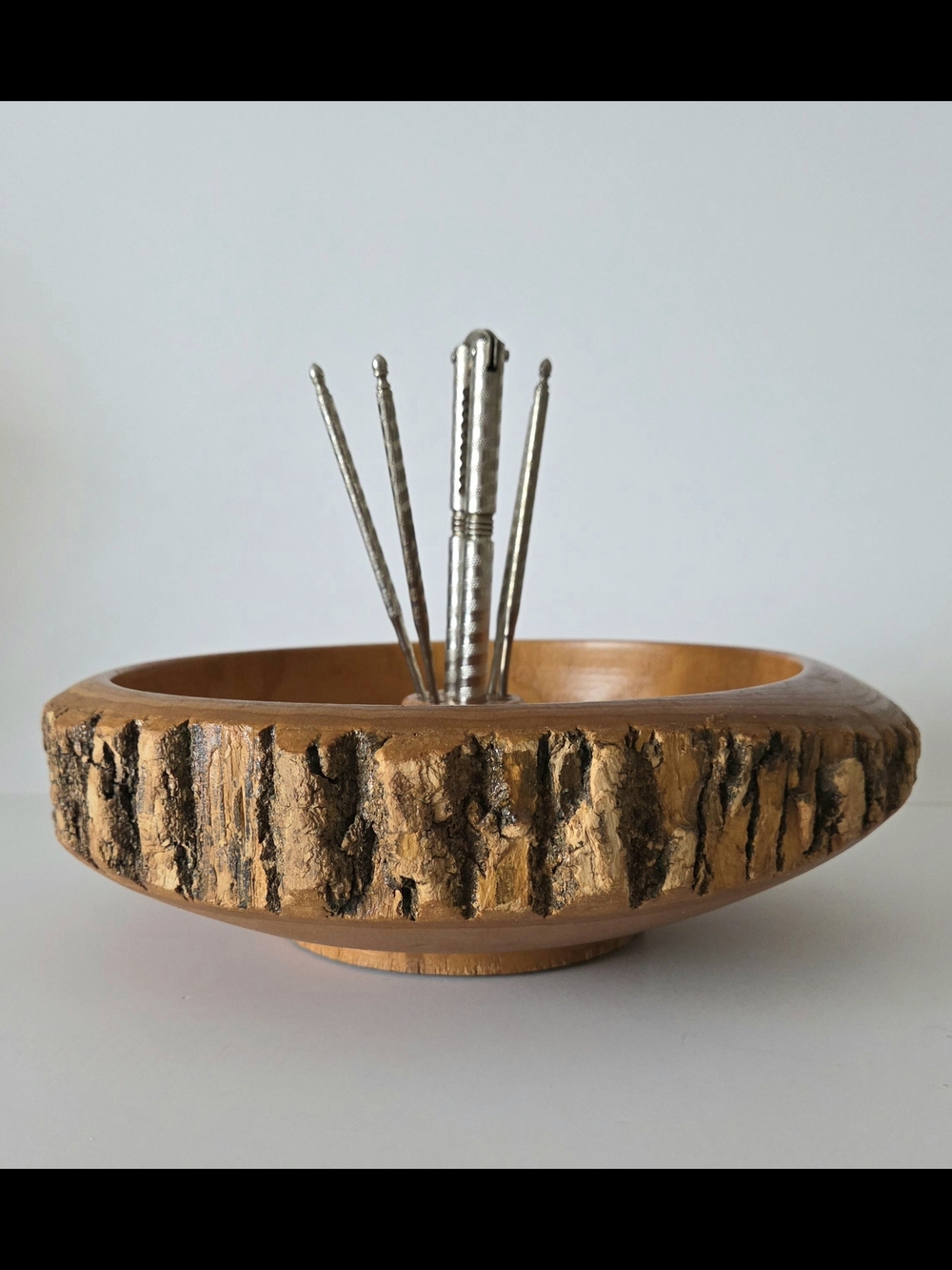 Natural Edge Wood Nut Bowl with Nutcracker & Picks